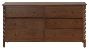 Safavieh Alyssabelle Solid Wood Six Drawer Dresser with Hand Carved Legs for Primary Bedroom Brown SFV4291A