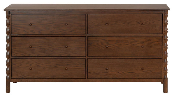 Safavieh Alyssabelle Solid Wood Six Drawer Dresser with Hand Carved Legs for Primary Bedroom Brown SFV4291A