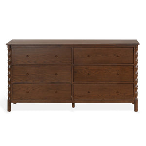 Safavieh Alyssabelle Solid Wood Six Drawer Dresser with Hand Carved Legs for Primary Bedroom Brown SFV4291A
