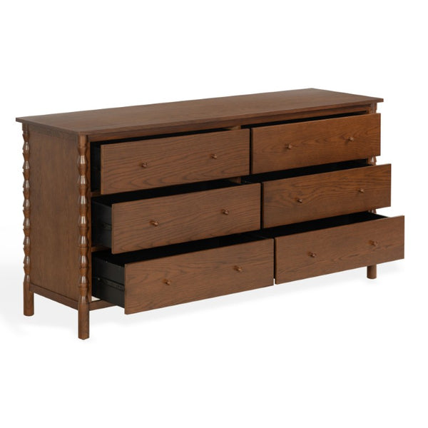 Safavieh Alyssabelle Solid Wood Six Drawer Dresser with Hand Carved Legs for Primary Bedroom Brown SFV4291A