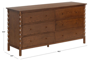 Safavieh Alyssabelle Solid Wood Six Drawer Dresser with Hand Carved Legs for Primary Bedroom Brown SFV4291A