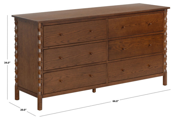 Safavieh Alyssabelle Solid Wood Six Drawer Dresser with Hand Carved Legs for Primary Bedroom Brown SFV4291A