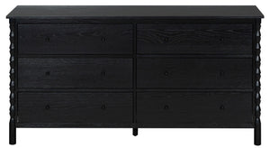 Safavieh Alyssabelle Solid Wood Six Drawer Dresser with Hand Carved Legs for Primary Bedroom Black SFV4291B