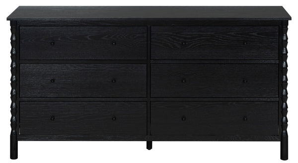 Safavieh Alyssabelle Solid Wood Six Drawer Dresser with Hand Carved Legs for Primary Bedroom Black SFV4291B