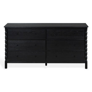 Safavieh Alyssabelle Solid Wood Six Drawer Dresser with Hand Carved Legs for Primary Bedroom Black SFV4291B