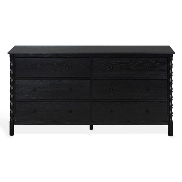 Safavieh Alyssabelle Solid Wood Six Drawer Dresser with Hand Carved Legs for Primary Bedroom Black SFV4291B