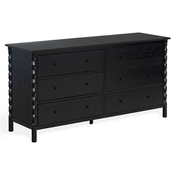 Safavieh Alyssabelle Solid Wood Six Drawer Dresser with Hand Carved Legs for Primary Bedroom Black SFV4291B