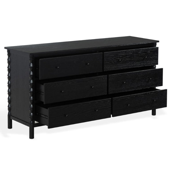 Safavieh Alyssabelle Solid Wood Six Drawer Dresser with Hand Carved Legs for Primary Bedroom Black SFV4291B