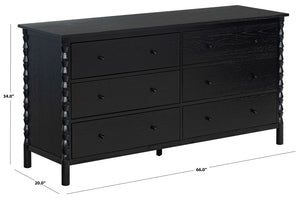 Safavieh Alyssabelle Solid Wood Six Drawer Dresser with Hand Carved Legs for Primary Bedroom Black SFV4291B