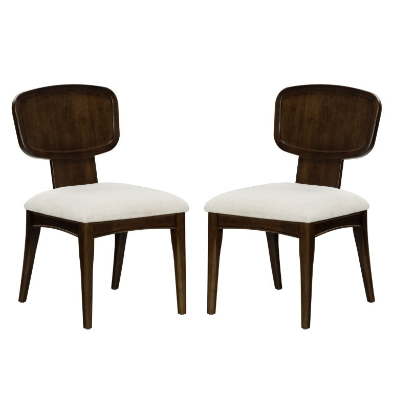 Safavieh Beckalynn Solid Wood Dining Chair Walnut Frame Ivory Upholstered Seat Transitional Style SFV4292A-SET2
