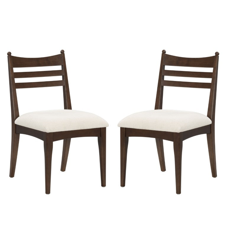 Safavieh Dublynn Ladder Back Walnut Wood Dining Chair with Ivory Upholstered Cushioned Seat SFV4294A-SET2