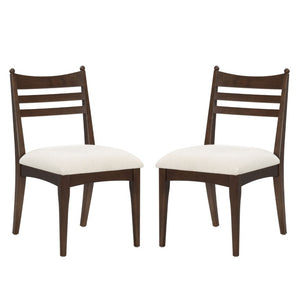 Safavieh Dublynn Ladder Back Walnut Wood Dining Chair with Ivory Upholstered Cushioned Seat SFV4294A-SET2