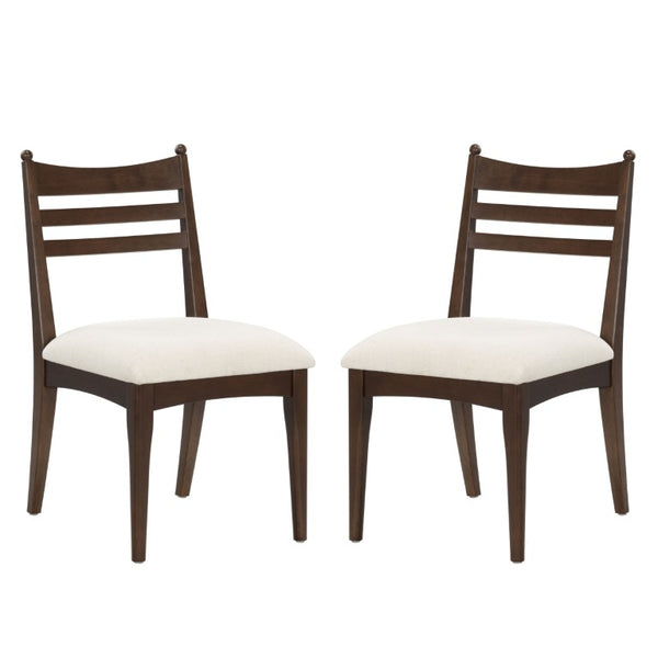 Safavieh Dublynn Ladder Back Walnut Wood Dining Chair with Ivory Upholstered Cushioned Seat SFV4294A-SET2