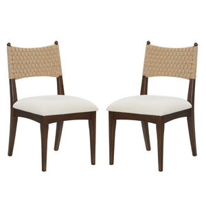 Safavieh Capriano Woven Back Walnut Wood Dining Chair with Ivory Upholstered Seat for Modern Spaces SFV4295A-SET2