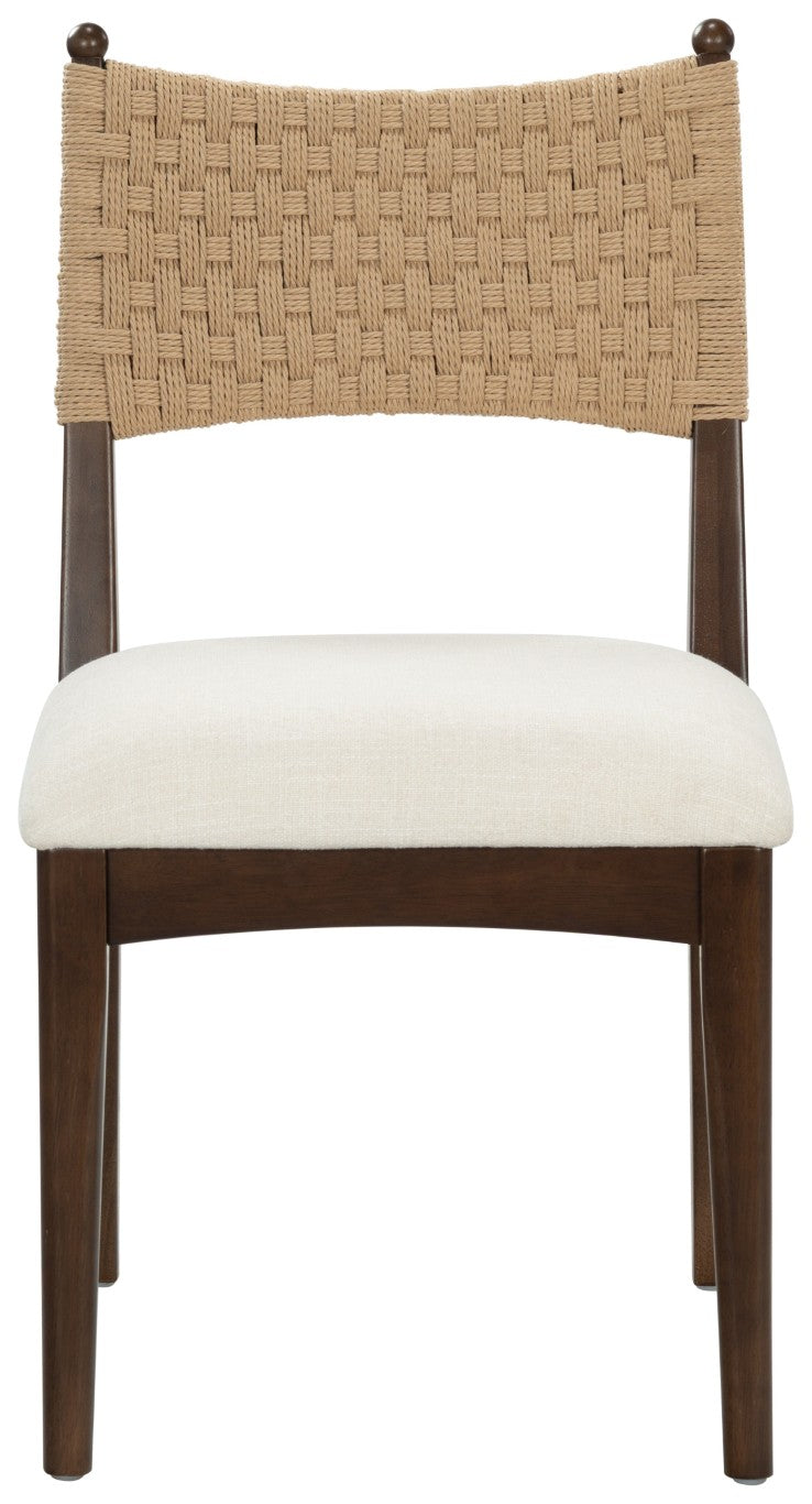 Safavieh Capriano Woven Back Walnut Wood Dining Chair with Ivory Upholstered Seat for Modern Spaces SFV4295A-SET2