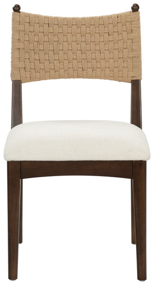 Safavieh Capriano Woven Back Walnut Wood Dining Chair with Ivory Upholstered Seat for Modern Spaces SFV4295A-SET2