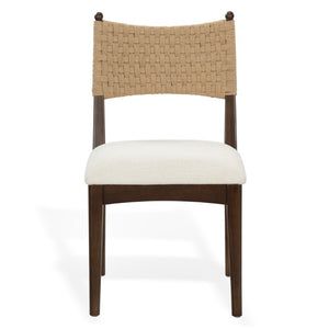 Safavieh Capriano Woven Back Walnut Wood Dining Chair with Ivory Upholstered Seat for Modern Spaces SFV4295A-SET2