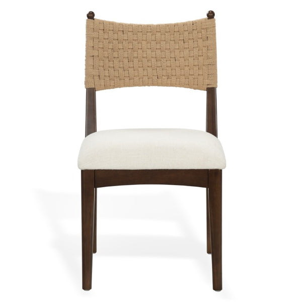 Safavieh Capriano Woven Back Walnut Wood Dining Chair with Ivory Upholstered Seat for Modern Spaces SFV4295A-SET2