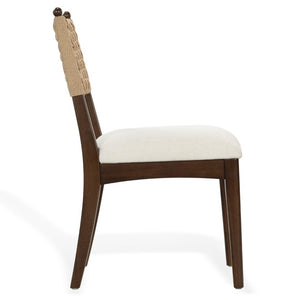 Safavieh Capriano Woven Back Walnut Wood Dining Chair with Ivory Upholstered Seat for Modern Spaces SFV4295A-SET2