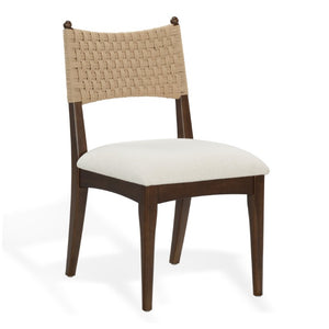 Safavieh Capriano Woven Back Walnut Wood Dining Chair with Ivory Upholstered Seat for Modern Spaces SFV4295A-SET2