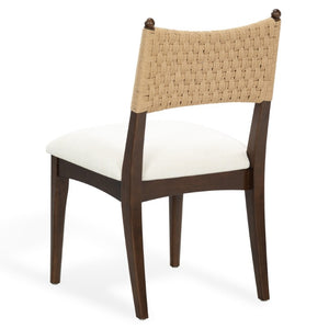 Safavieh Capriano Woven Back Walnut Wood Dining Chair with Ivory Upholstered Seat for Modern Spaces SFV4295A-SET2