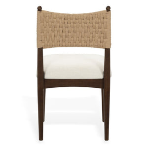 Safavieh Capriano Woven Back Walnut Wood Dining Chair with Ivory Upholstered Seat for Modern Spaces SFV4295A-SET2