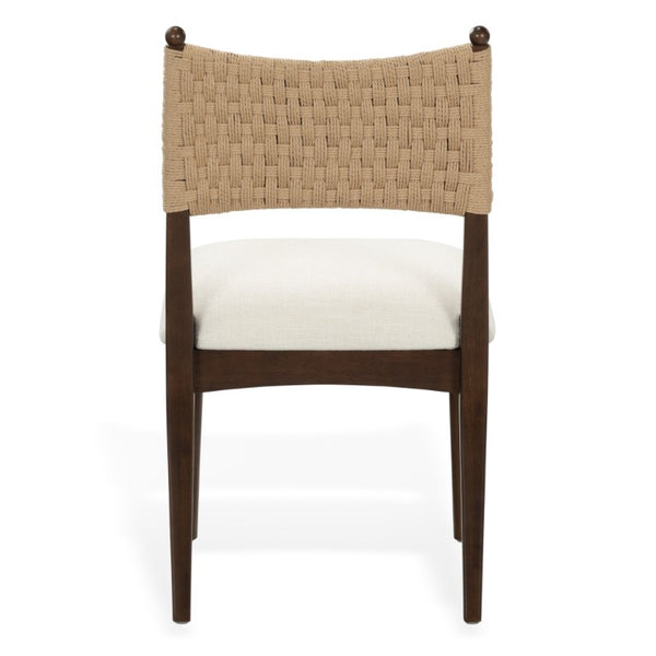 Safavieh Capriano Woven Back Walnut Wood Dining Chair with Ivory Upholstered Seat for Modern Spaces SFV4295A-SET2