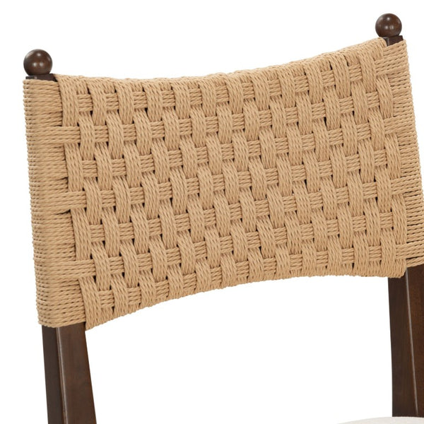Safavieh Capriano Woven Back Walnut Wood Dining Chair with Ivory Upholstered Seat for Modern Spaces SFV4295A-SET2