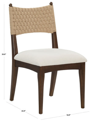 Safavieh Capriano Woven Back Walnut Wood Dining Chair with Ivory Upholstered Seat for Modern Spaces SFV4295A-SET2