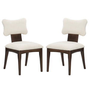 Safavieh Duane Solid Wood Dining Chair Walnut Frame Ivory Upholstered Seat Transitional Style SFV4296A-SET2