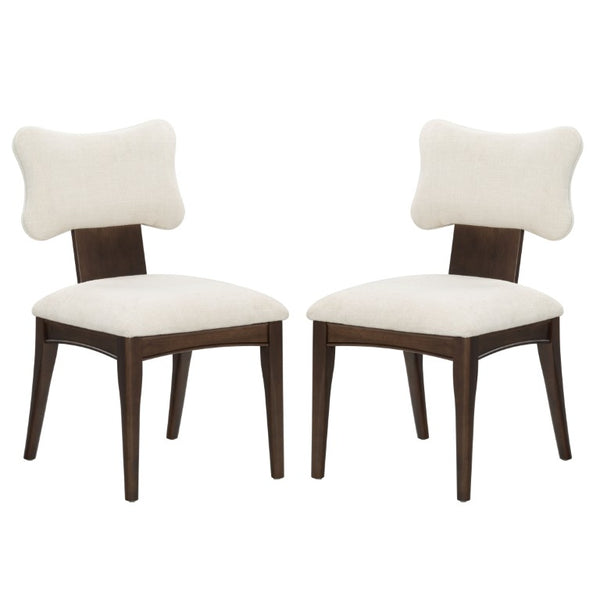 Safavieh Duane Solid Wood Dining Chair Walnut Frame Ivory Upholstered Seat Transitional Style SFV4296A-SET2