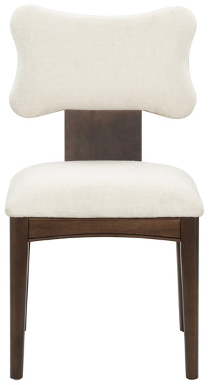 Safavieh Duane Solid Wood Dining Chair Walnut Frame Ivory Upholstered Seat Transitional Style SFV4296A-SET2