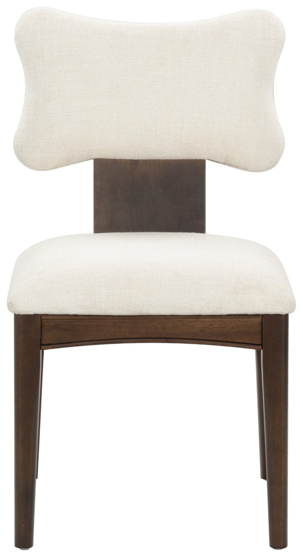 Safavieh Duane Solid Wood Dining Chair Walnut Frame Ivory Upholstered Seat Transitional Style SFV4296A-SET2