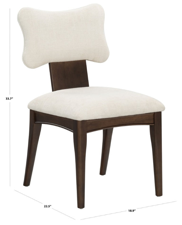 Safavieh Duane Solid Wood Dining Chair Walnut Frame Ivory Upholstered Seat Transitional Style SFV4296A-SET2