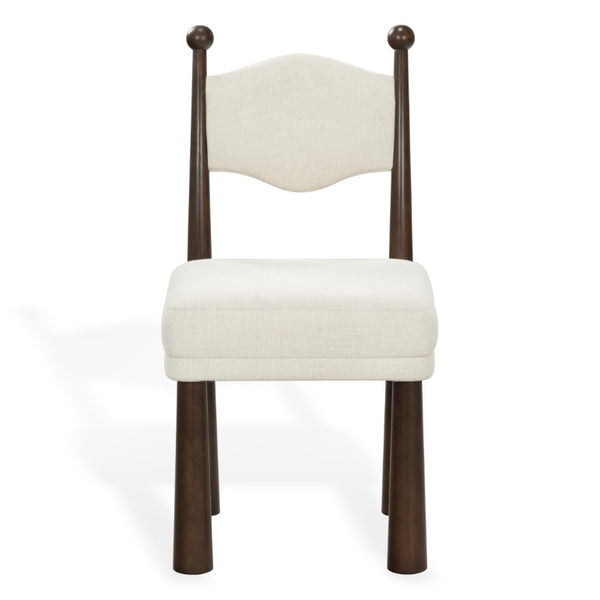 Safavieh Caralinda High Back Upholstered Dining Chair Walnut Frame Ivory Fabric Seat SFV4297A