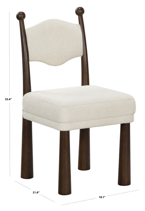 Safavieh Caralinda High Back Upholstered Dining Chair Walnut Frame Ivory Fabric Seat SFV4297A