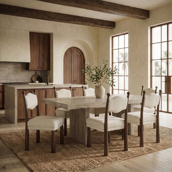 Safavieh Caralinda High Back Upholstered Dining Chair Walnut Frame Ivory Fabric Seat SFV4297A