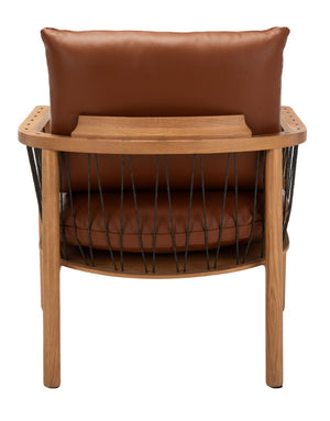 Safavieh CARAMEL Mid-Century Leather Chair - Cozy Brown Accent with Woven Details & Oak Frame for Living Spaces SFV4515A