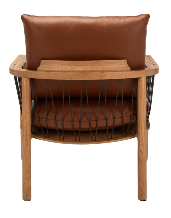 Safavieh CARAMEL Mid-Century Leather Chair - Cozy Brown Accent with Woven Details & Oak Frame for Living Spaces SFV4515A