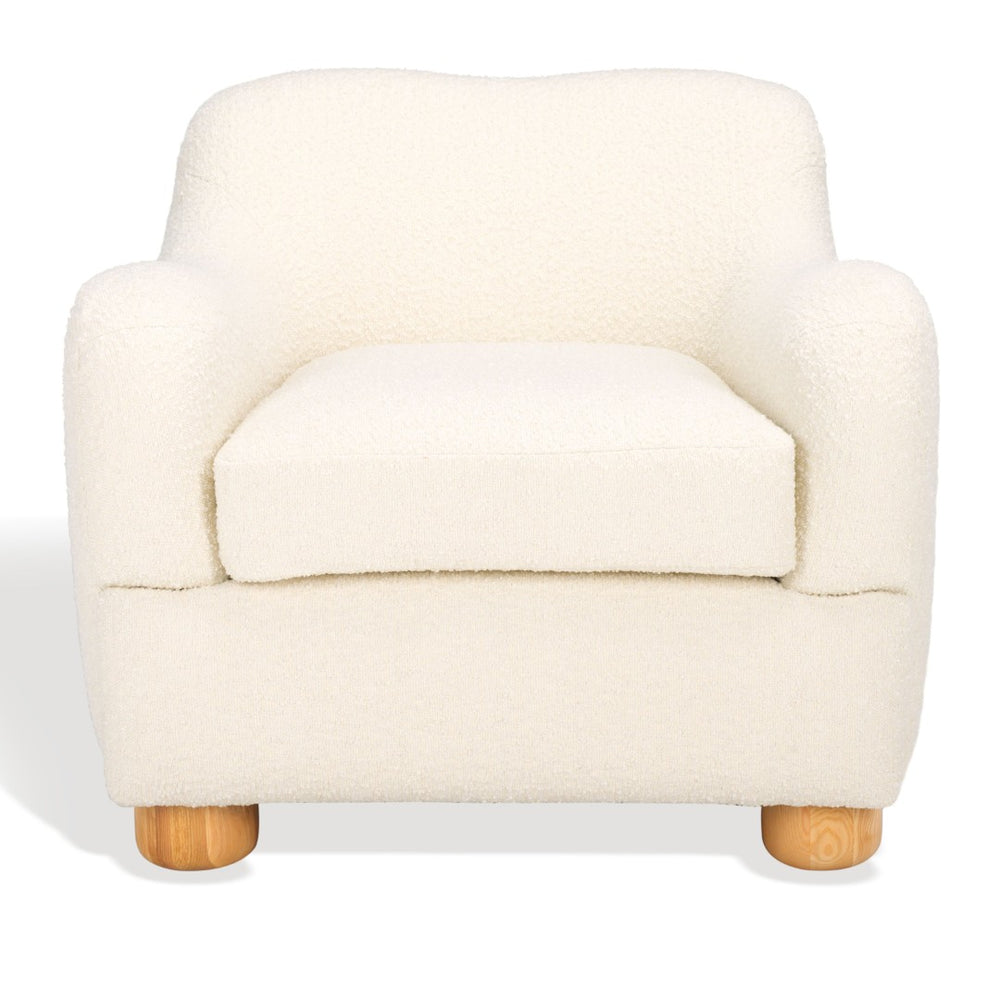 Safavieh DYANNA Boucle Accent Chair in Soft Ivory - Contemporary Comfort with Natural Wood Frame, Chic Style SFV4600A