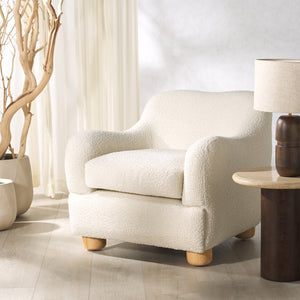 Safavieh DYANNA Boucle Accent Chair in Soft Ivory - Contemporary Comfort with Natural Wood Frame, Chic Style SFV4600A