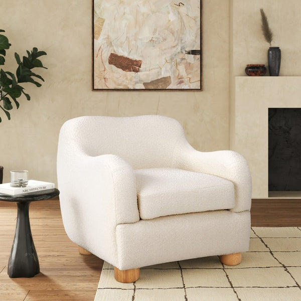 Safavieh DYANNA Boucle Accent Chair in Soft Ivory - Contemporary Comfort with Natural Wood Frame, Chic Style SFV4600A