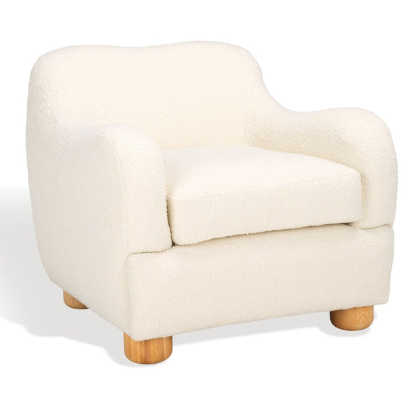 Safavieh DYANNA Boucle Accent Chair in Soft Ivory - Contemporary Comfort with Natural Wood Frame, Chic Style SFV4600A