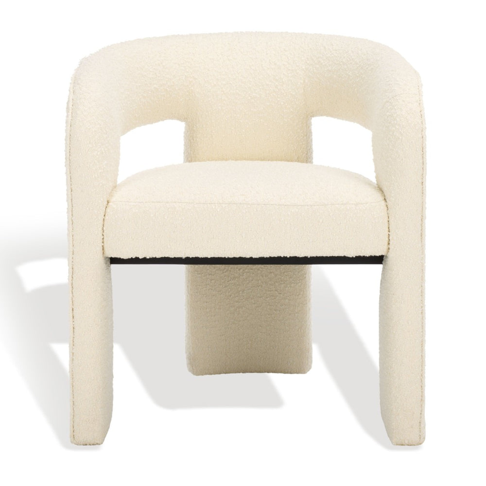 Safavieh CATHARIA Bouclé 3-Leg Dining Chair: Contemporary Comfort with Sculptural Design for Elegant Dining Ivory SFV4602A