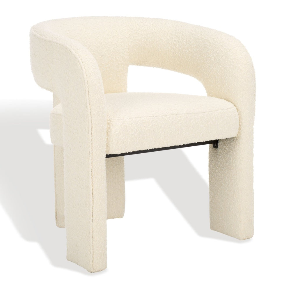 Safavieh CATHARIA Bouclé 3-Leg Dining Chair: Contemporary Comfort with Sculptural Design for Elegant Dining Ivory SFV4602A