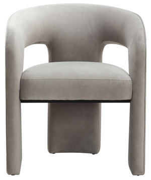 Safavieh Catharia Upholstered Dining Chair Foam Cushioned Seat Elegant Three Leg Wooden Frame Modern Style Light Brown Velvet SFV4602D
