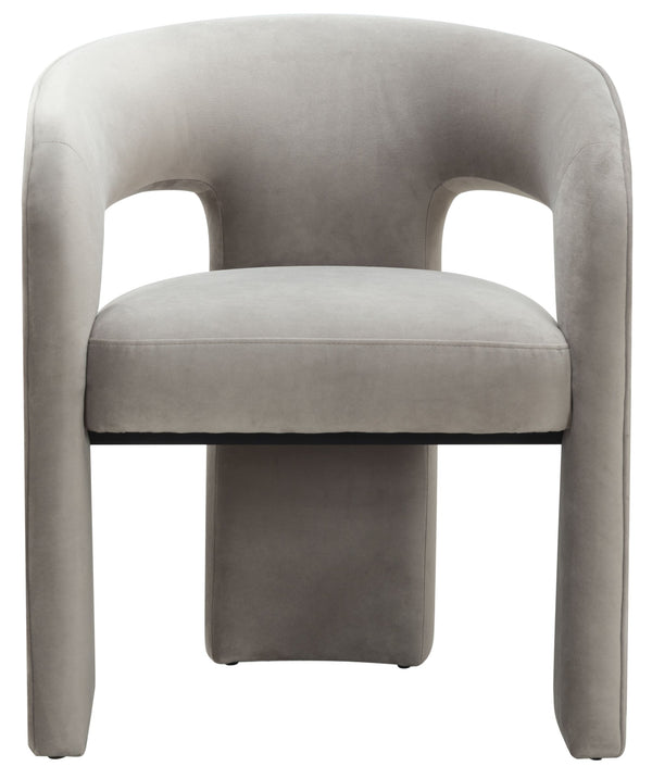 Safavieh Catharia Upholstered Dining Chair Foam Cushioned Seat Elegant Three Leg Wooden Frame Modern Style Light Brown Velvet SFV4602D