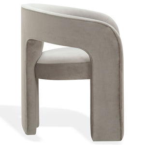 Safavieh Catharia Upholstered Dining Chair Foam Cushioned Seat Elegant Three Leg Wooden Frame Modern Style Light Brown Velvet SFV4602D