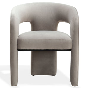 Safavieh Catharia Upholstered Dining Chair Foam Cushioned Seat Elegant Three Leg Wooden Frame Modern Style Light Brown Velvet SFV4602D