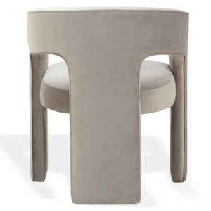 Safavieh Catharia Upholstered Dining Chair Foam Cushioned Seat Elegant Three Leg Wooden Frame Modern Style Light Brown Velvet SFV4602D